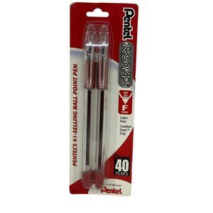 NEW Pentel R.S.V.P. Red Ink Ballpoint Pens Fine Point 2-Pack | Latex-Free Grip